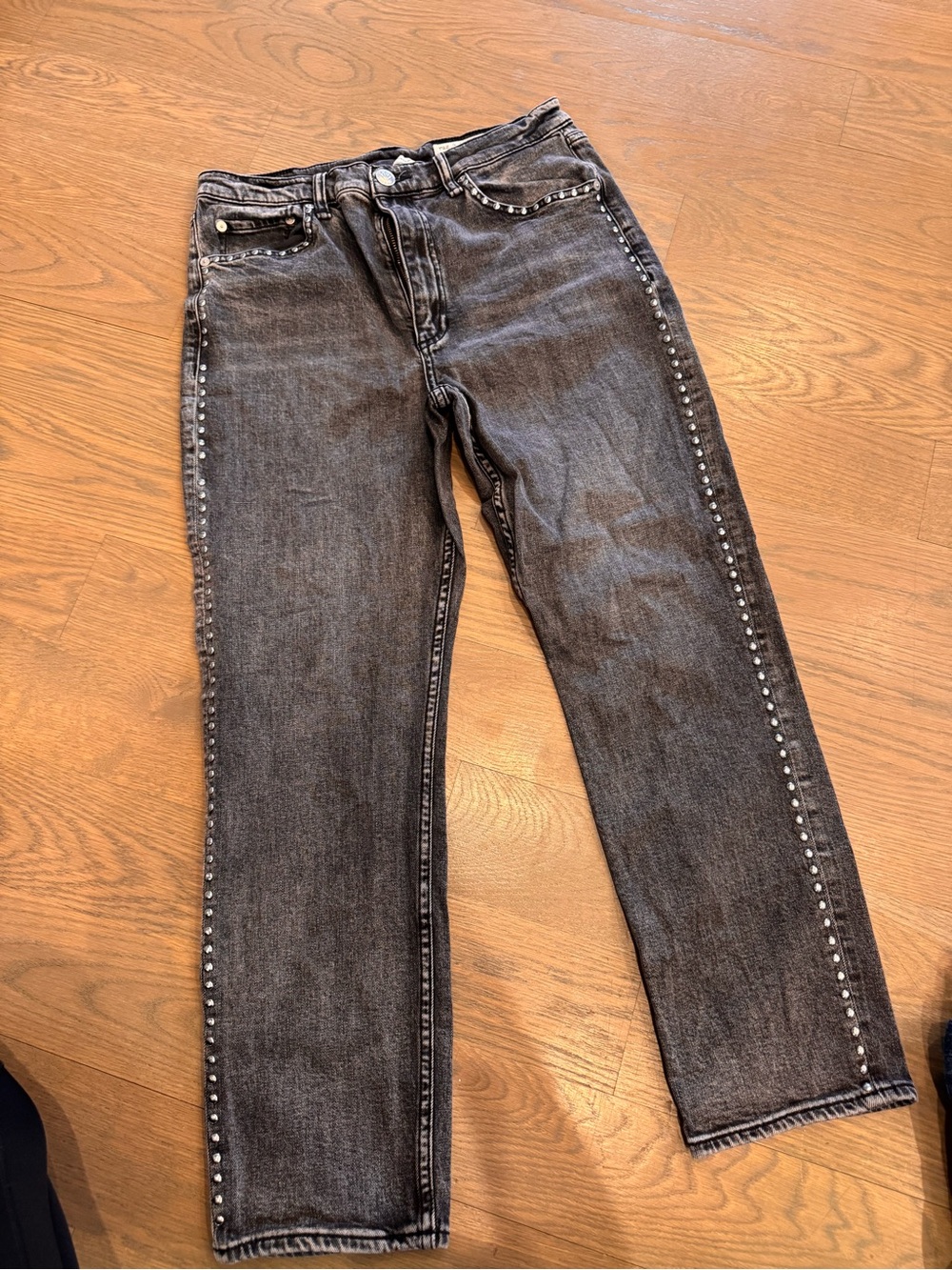 rag & bone Washed Black Straight-Leg Jeans with Side Studs